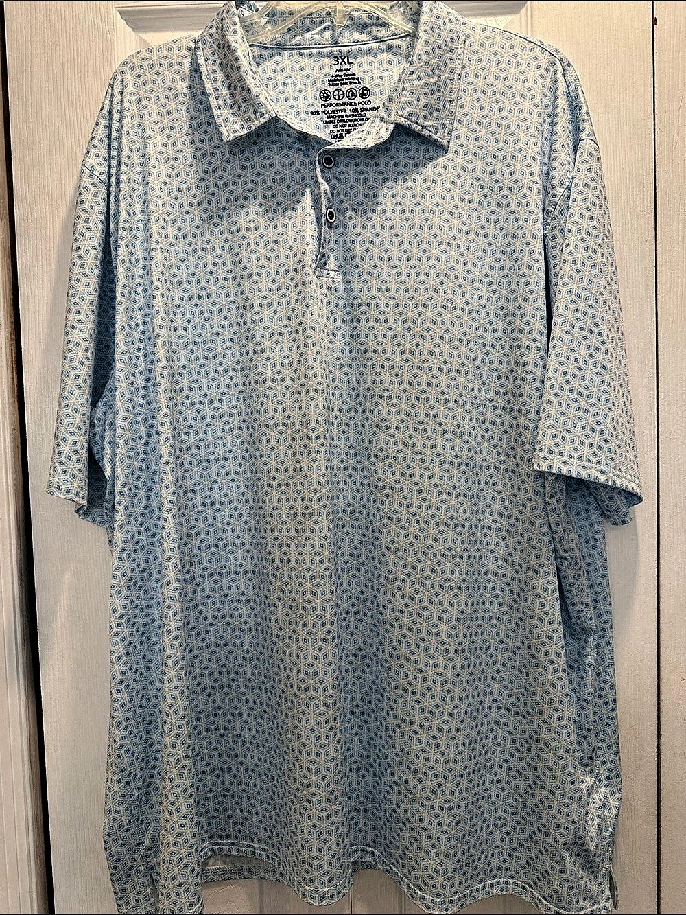 Men's Geometric Polo Blue & White Large